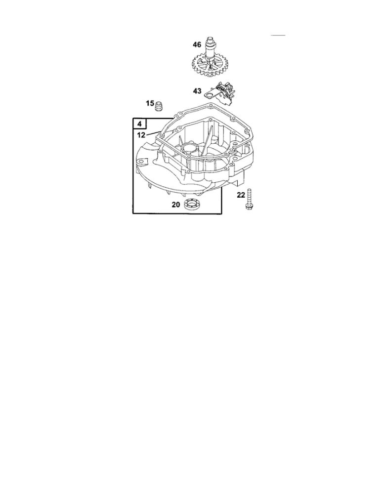 Engine Sump/Gear Cam Diagram and Parts List for 12E800-12E899 0620-0653-0808 Briggs and Stratton Engine